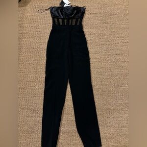 NWT Intermix David Koma Black Leather Corset Cut Out Jumpsuit size XS (UK 6)